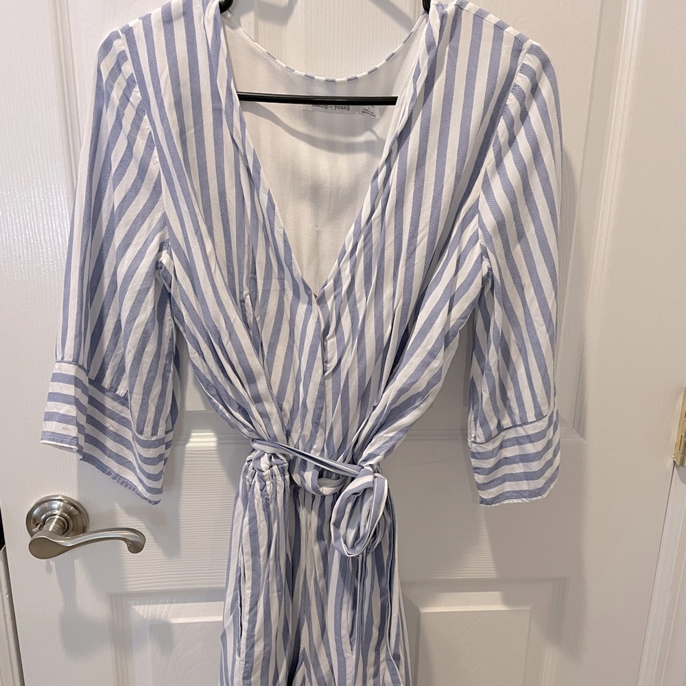 Summer Romper- blue and white 3/4 sleeve